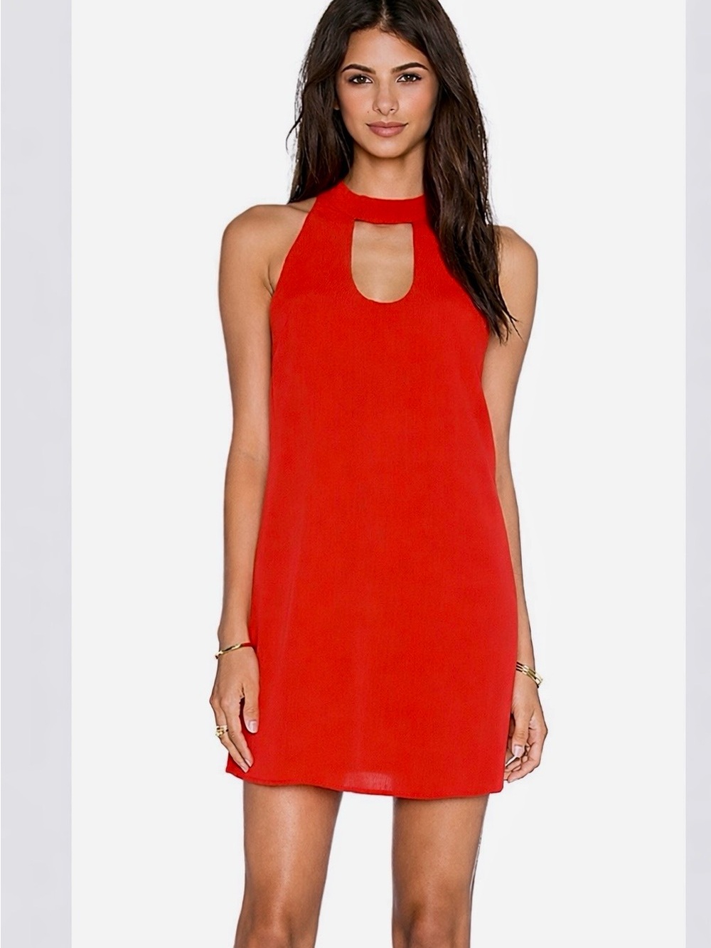 Lucy Love Red Sleeveless Shift Mini Dress Keyhole Neckline Casual Party XS